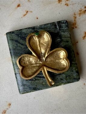 Connemara Marble Ireland Brass Shamrock Paperweight